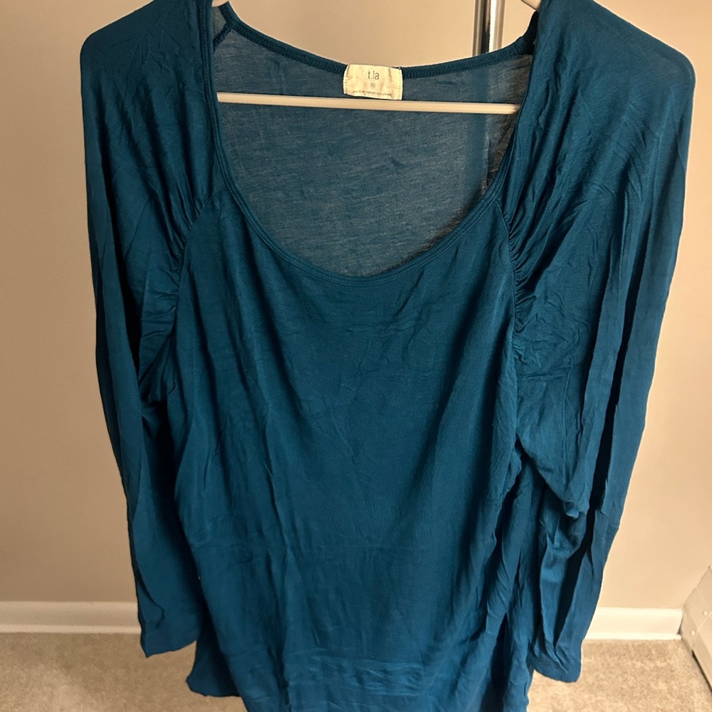 Blue long sleeve blouse with riffles size XL